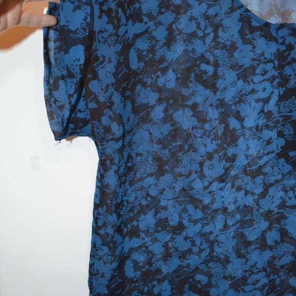 BANANA REPUBLIC Polyester Blue Black Floral Prints Buttons See-Through Blouse S - Picture 3 of 9